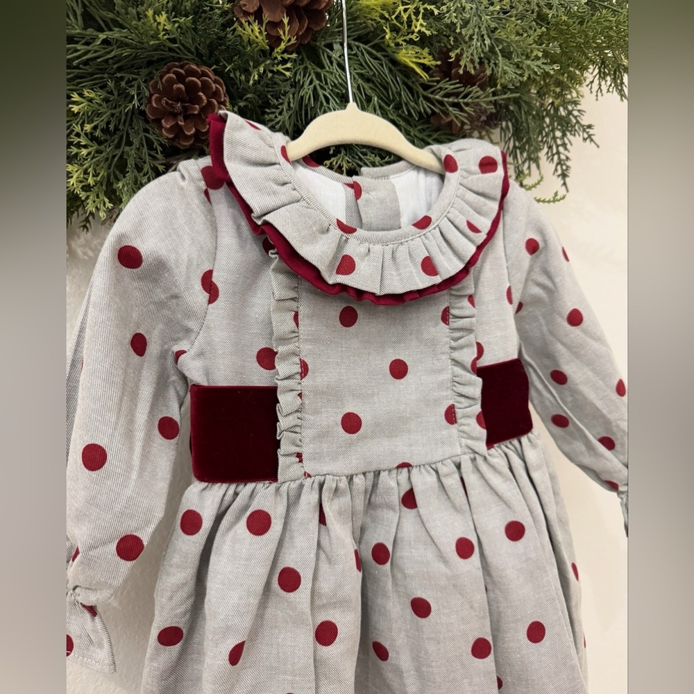 Pepa & Co. Grey and Red Polka Dot Dress Size 24 mo.